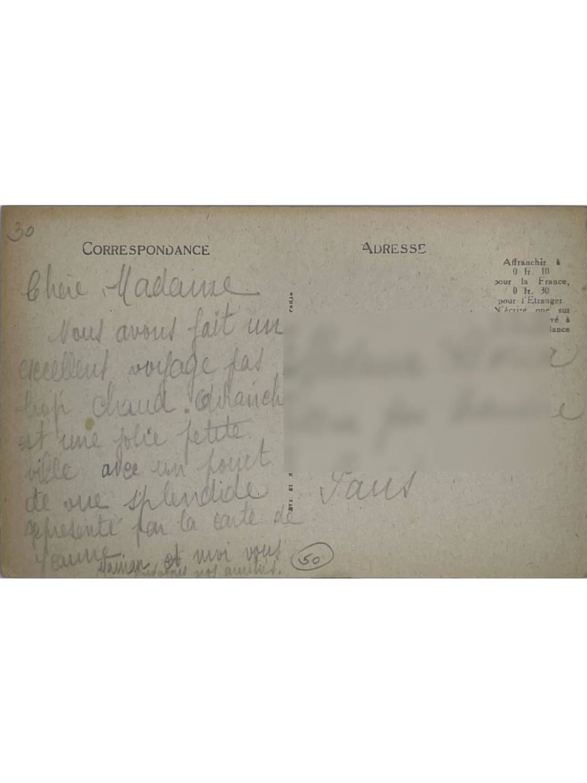 Verso de la carte postale