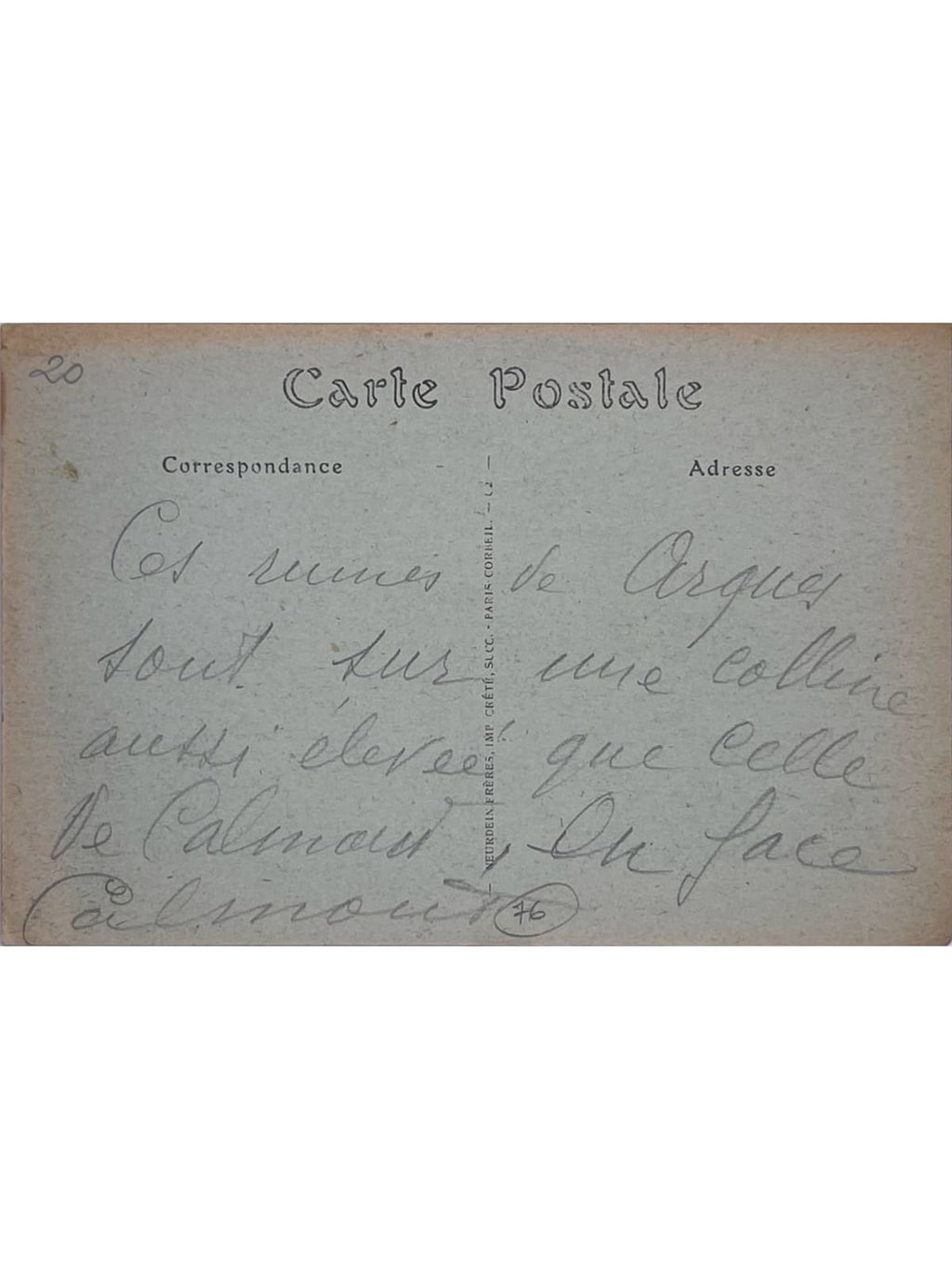 Verso de la carte postale