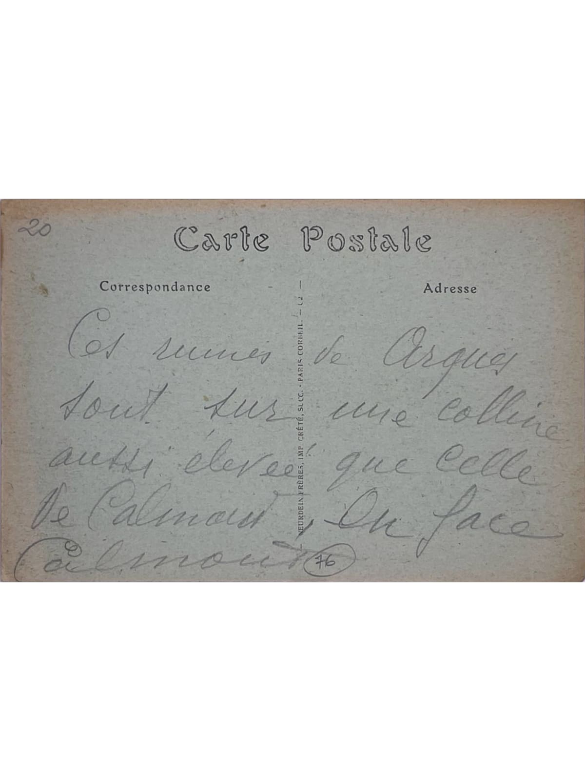 Verso de la carte postale