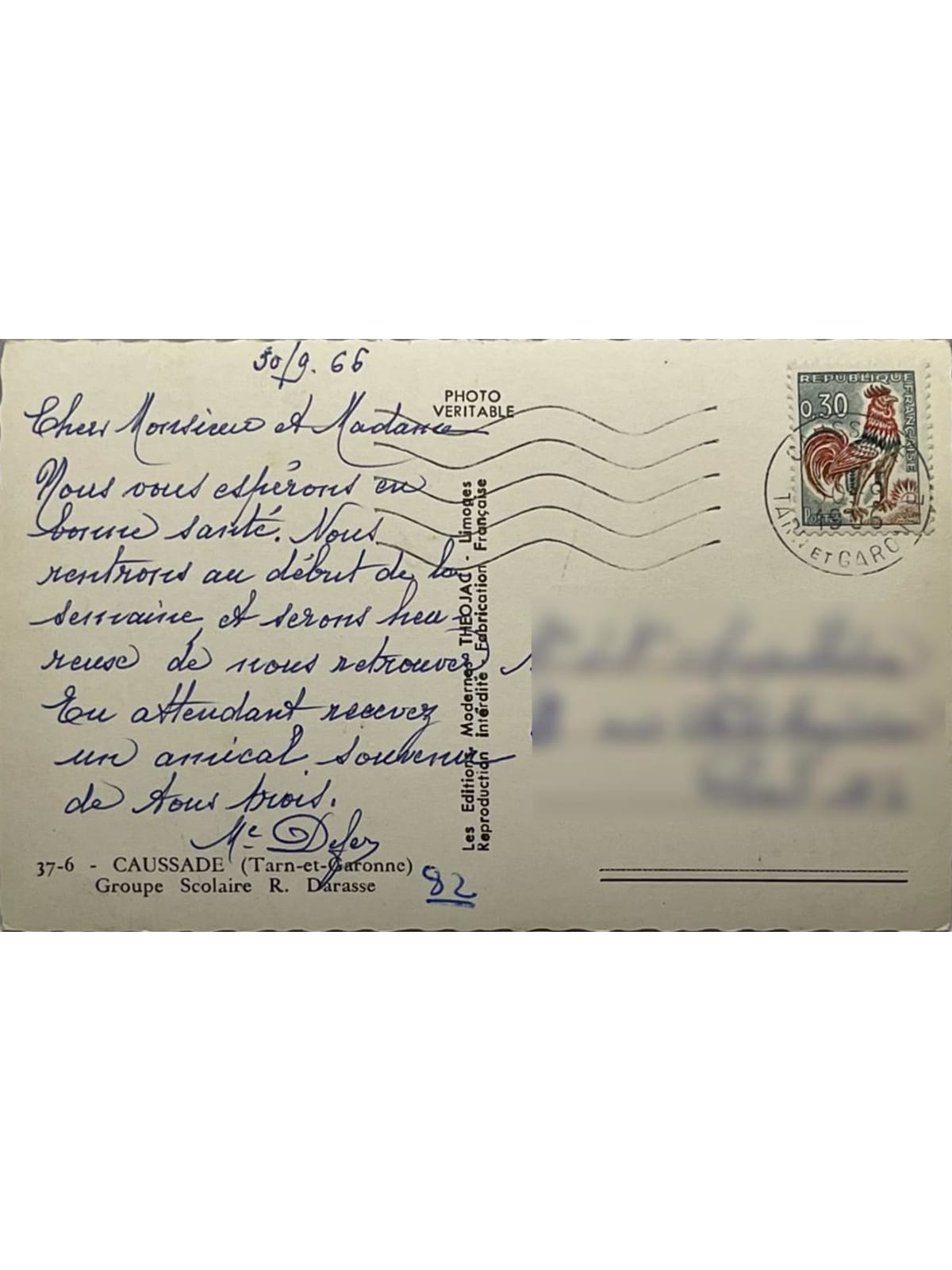 Verso de la carte postale