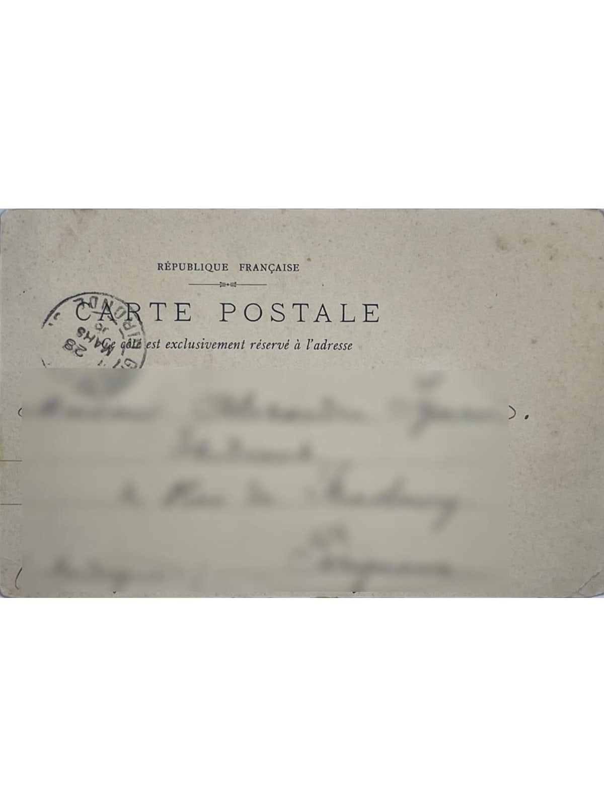 Verso de la carte postale