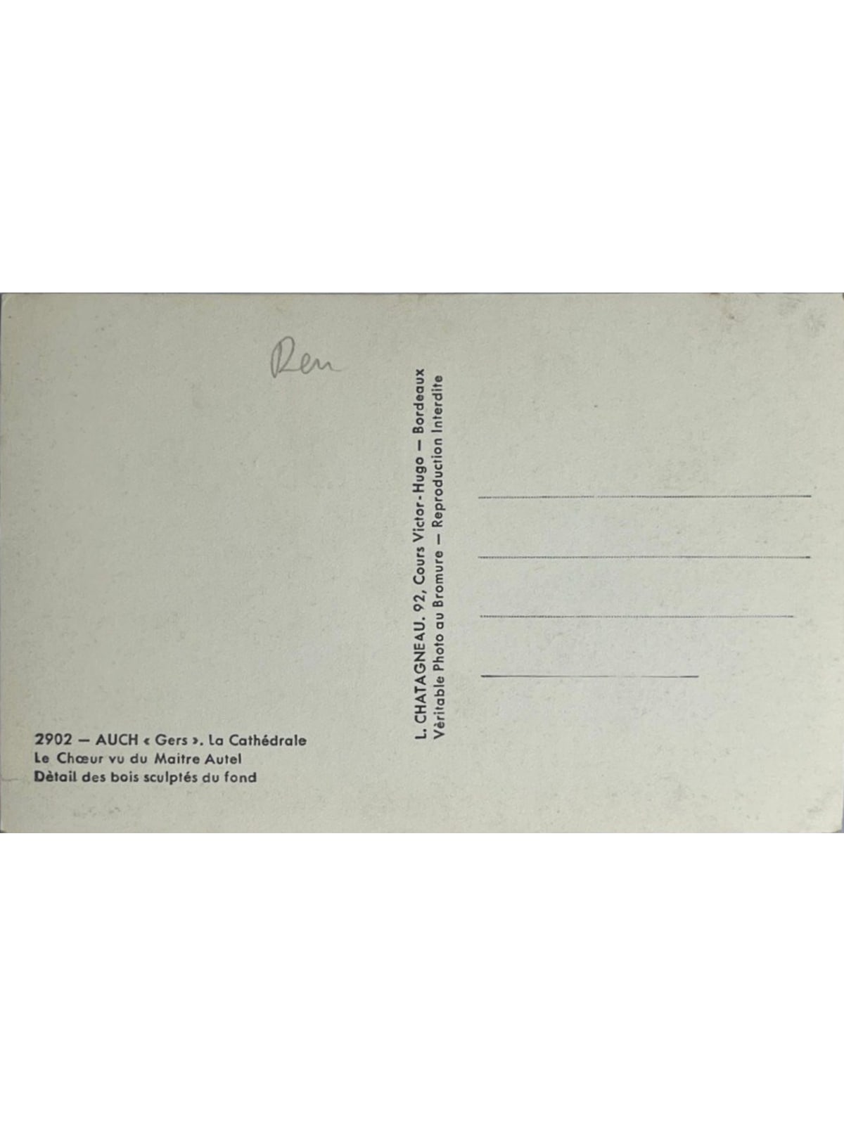 Verso de la carte postale