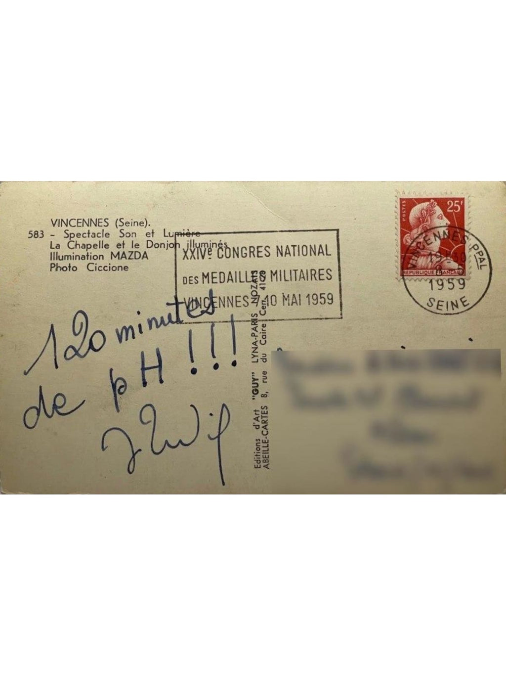 Verso de la carte postale