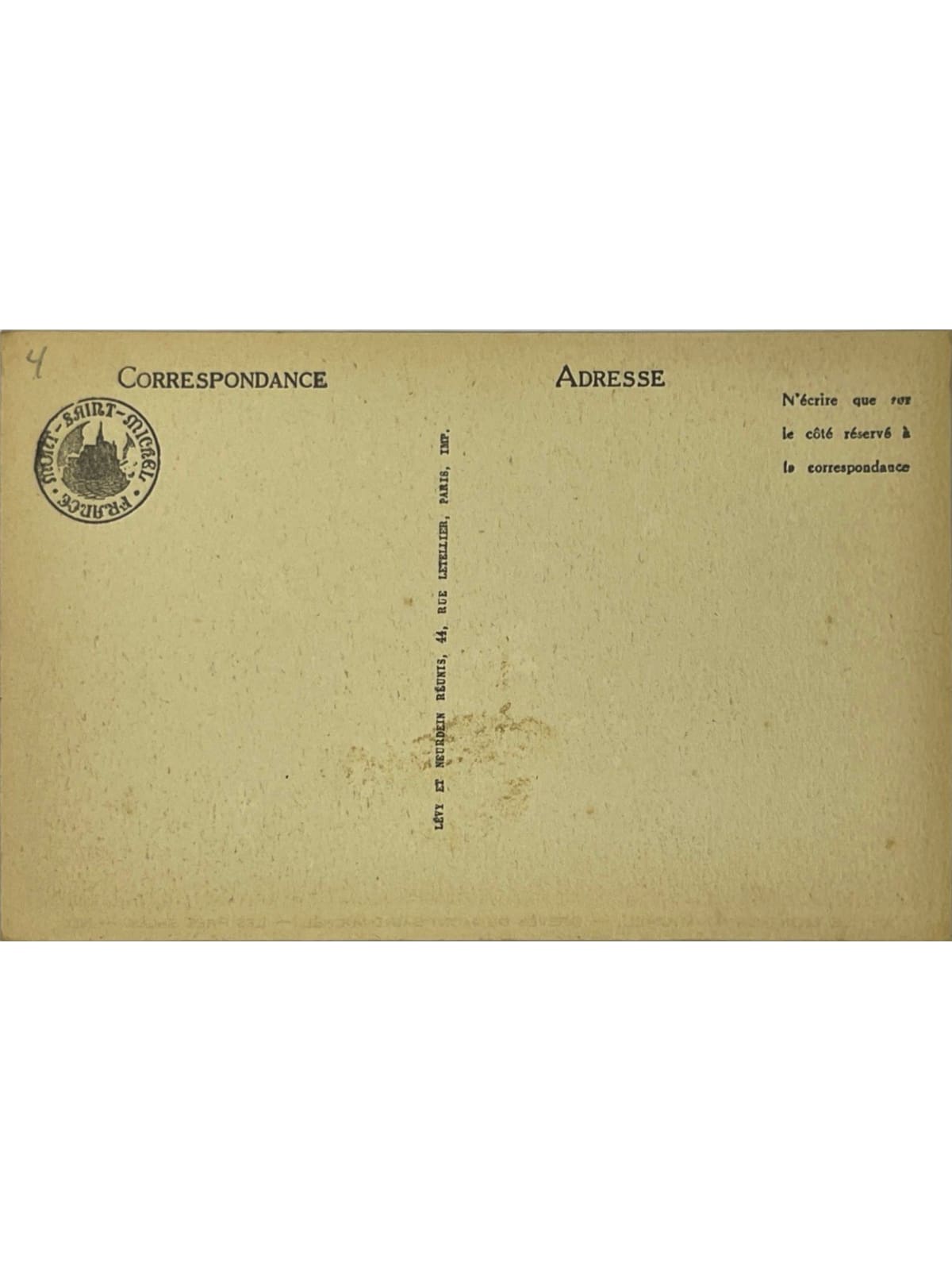 Verso de la carte postale
