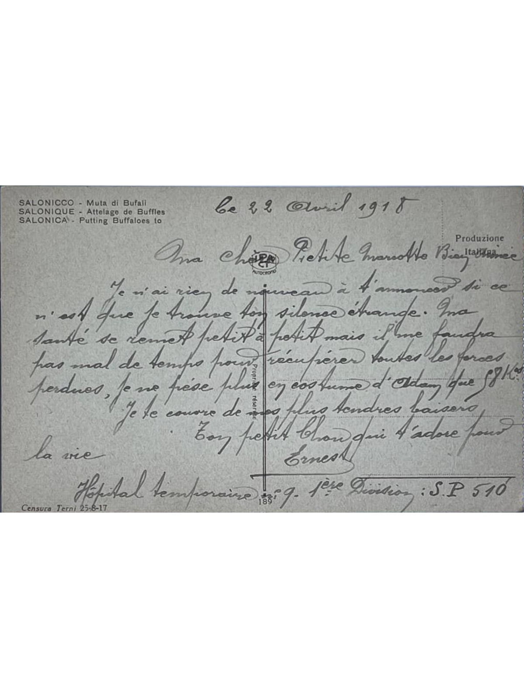 Verso de la carte postale