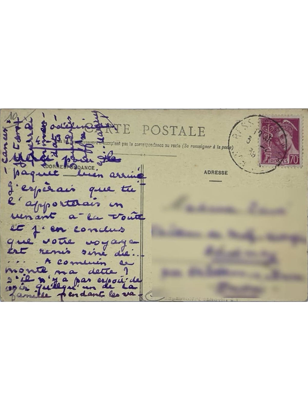 Verso de la carte postale