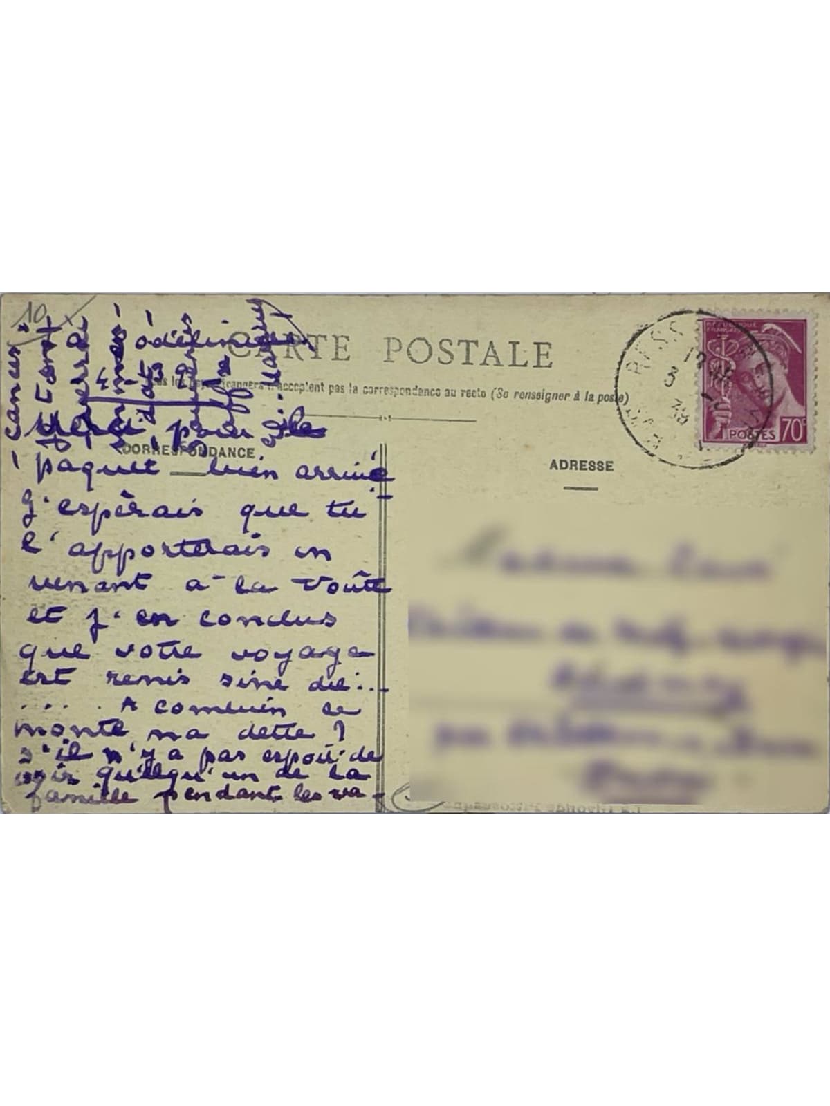 Verso de la carte postale
