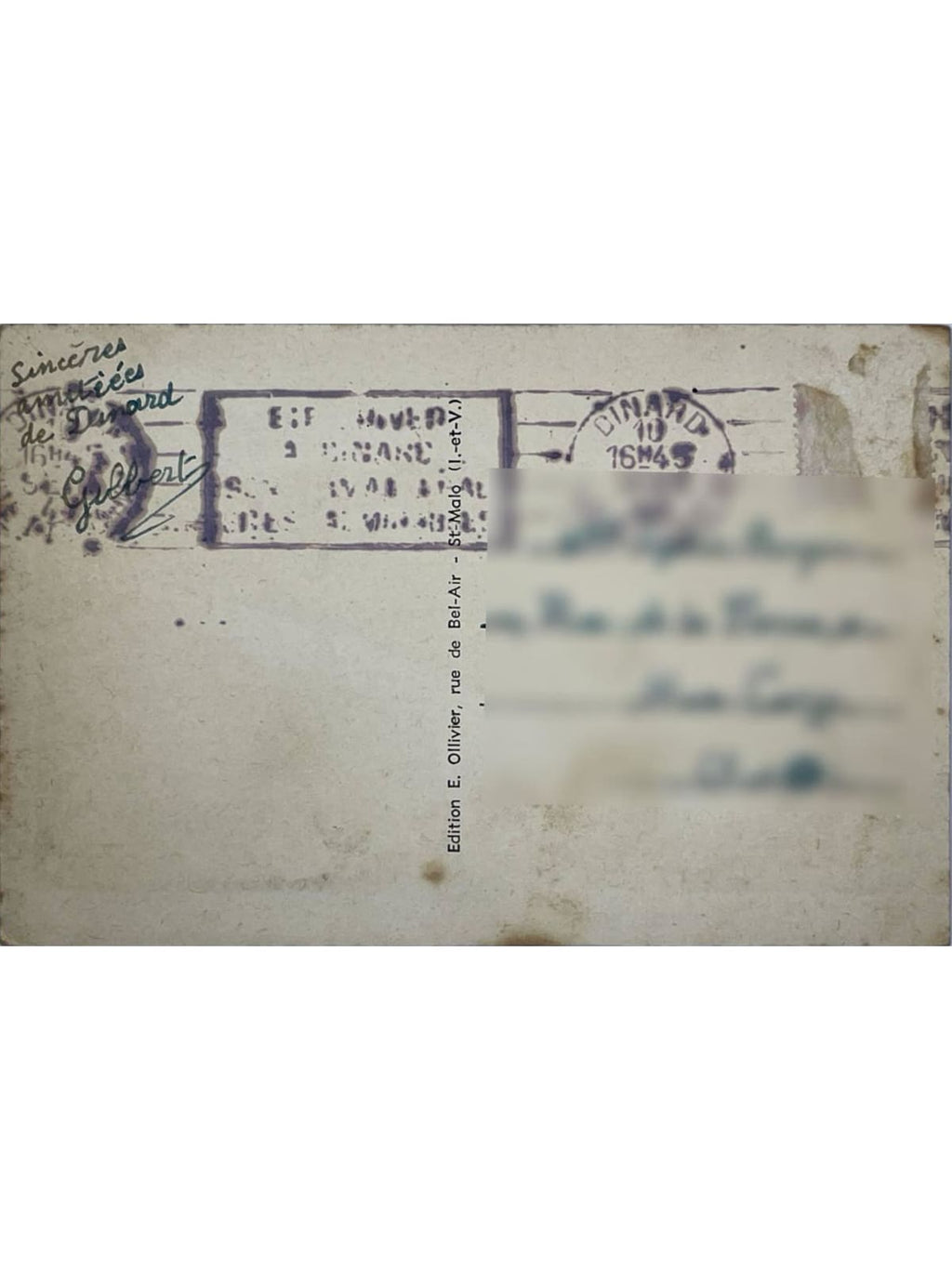 Verso de la carte postale