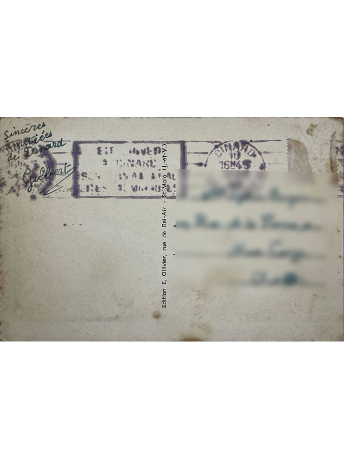 Verso de la carte postale
