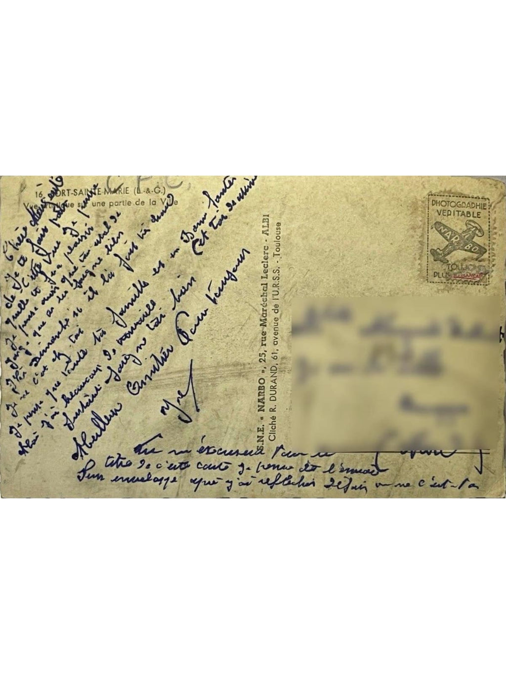Verso de la carte postale