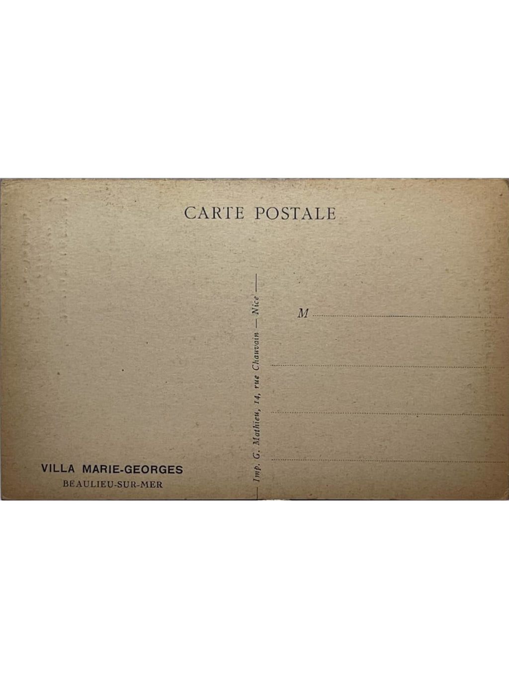 Verso de la carte postale