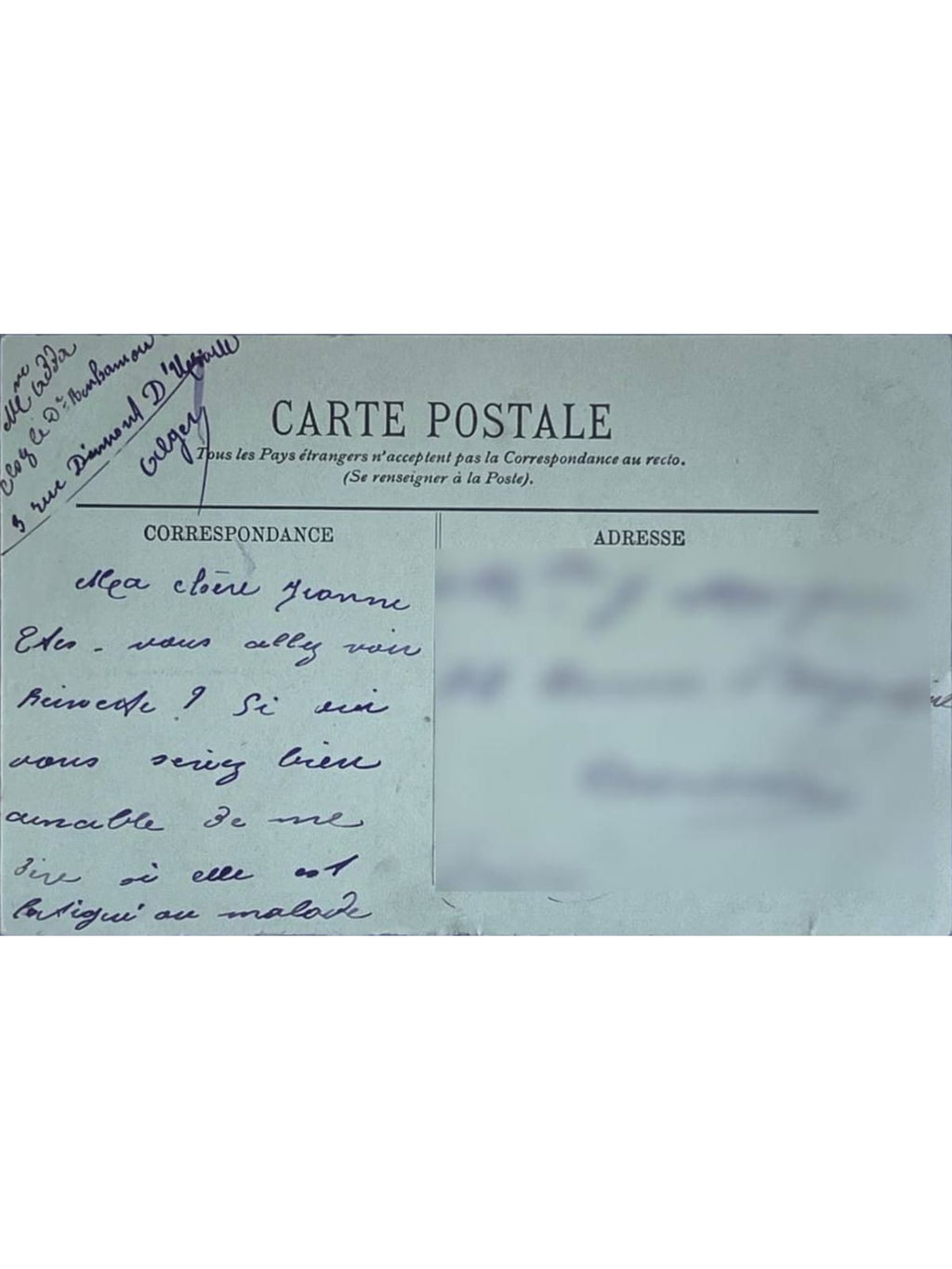 Verso de la carte postale
