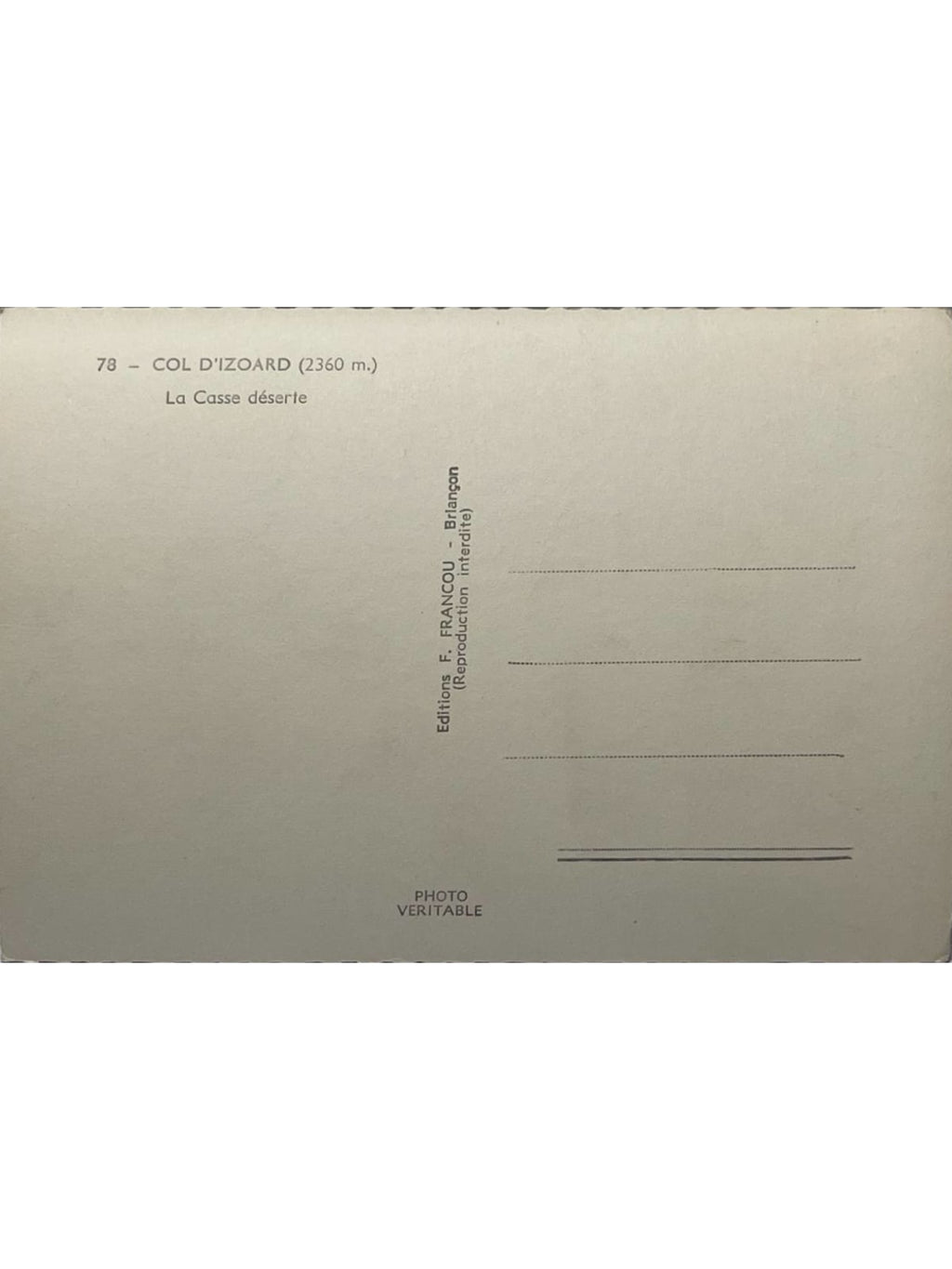 Verso de la carte postale