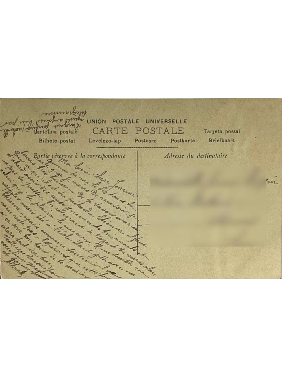 Verso de la carte postale