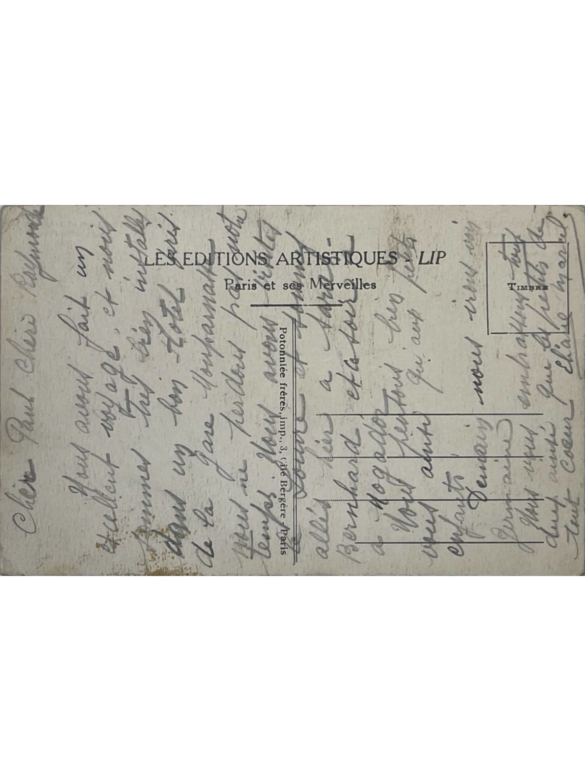 Verso de la carte postale