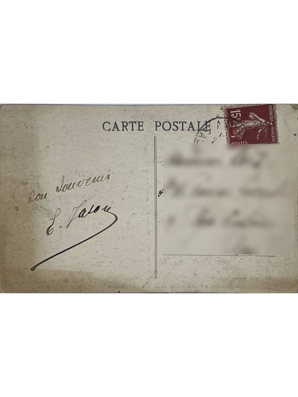Verso de la carte postale