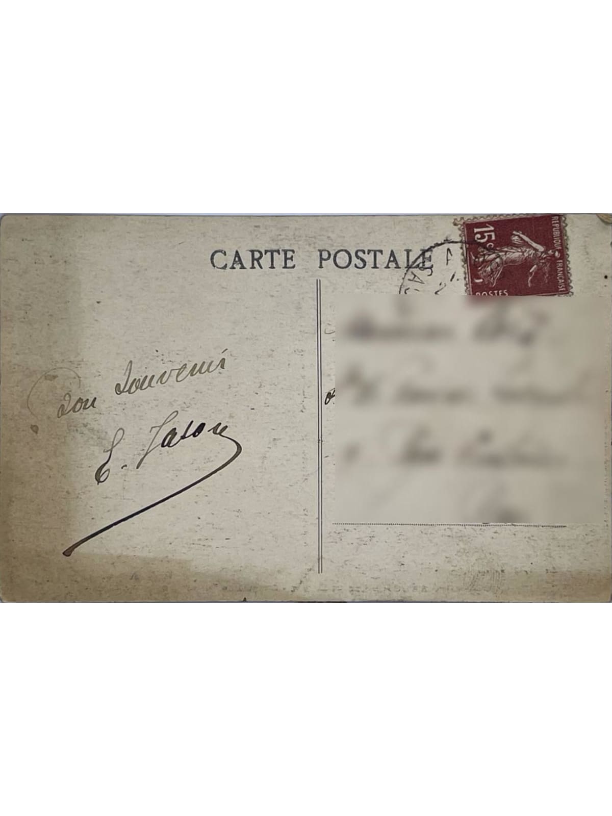 Verso de la carte postale