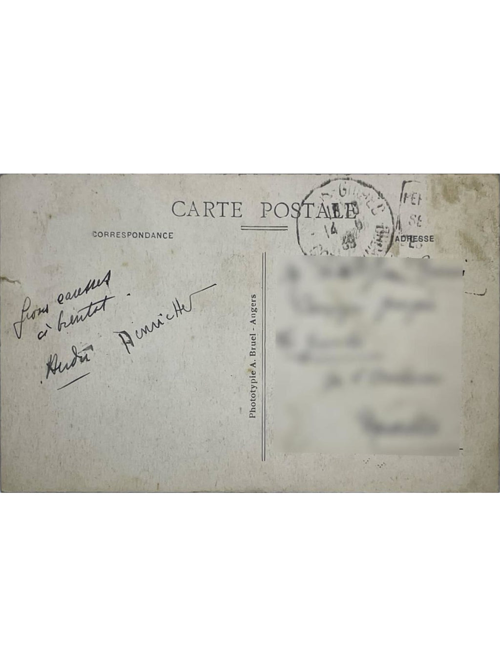 Verso de la carte postale