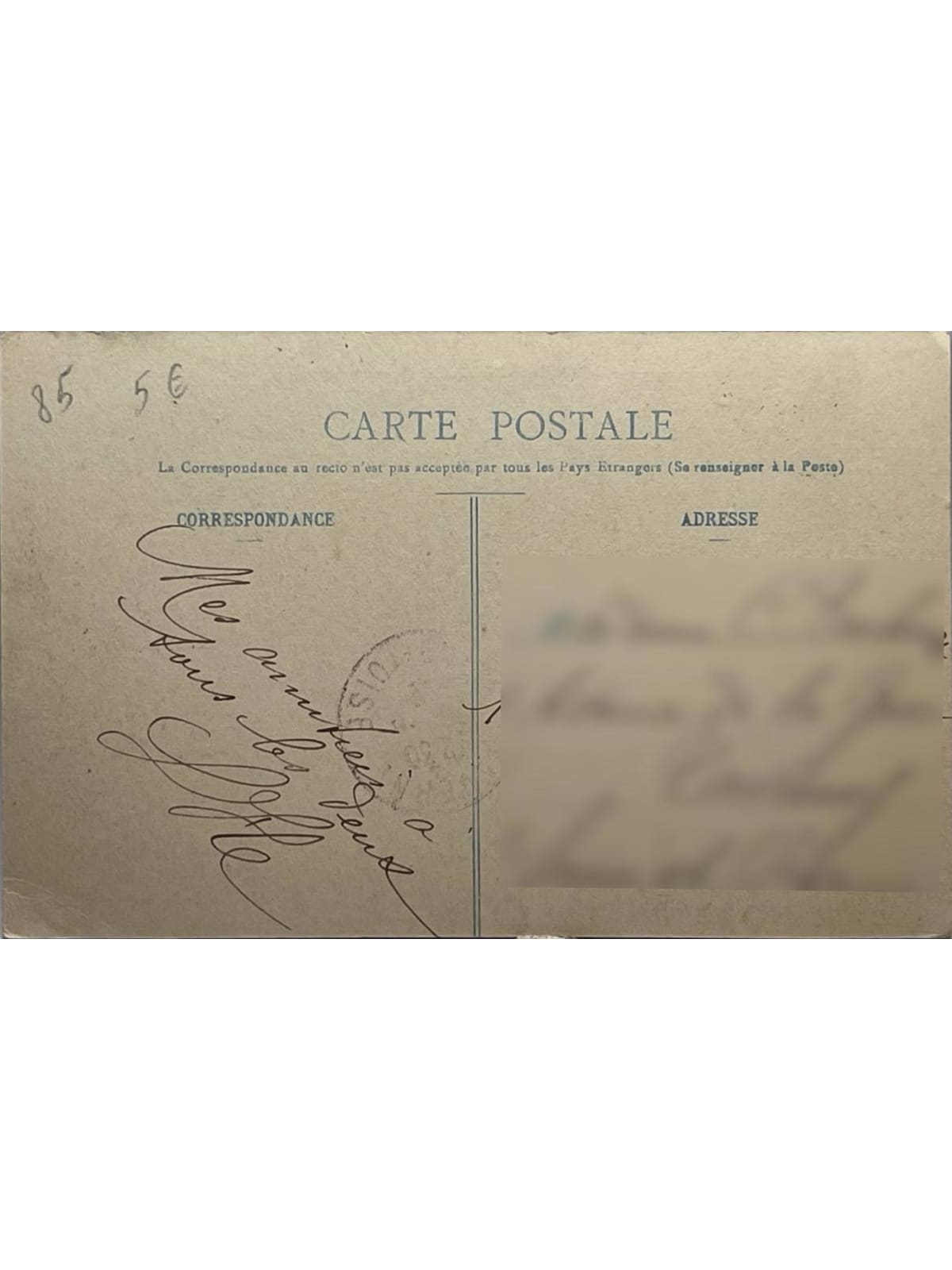 Verso de la carte postale