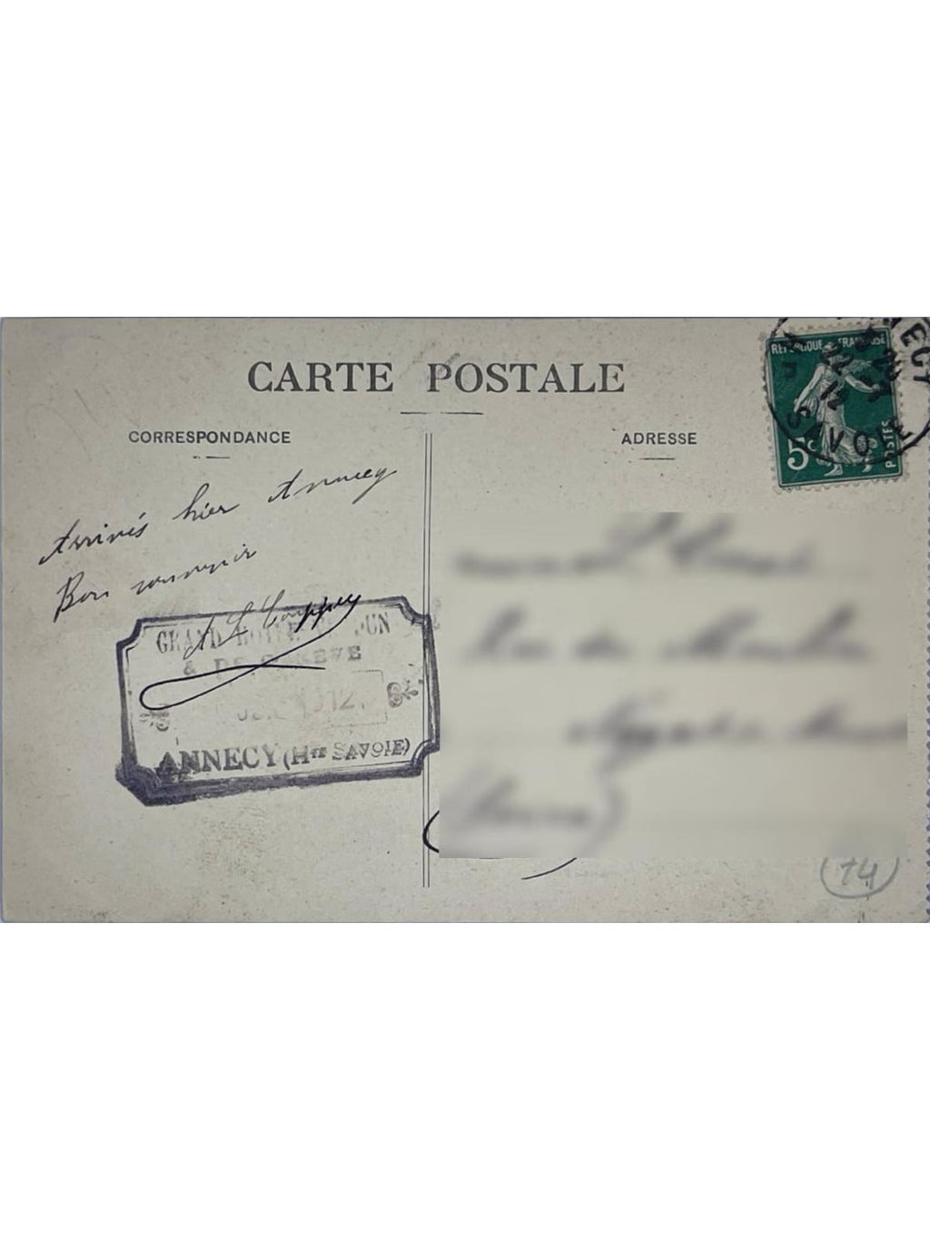 Verso de la carte postale