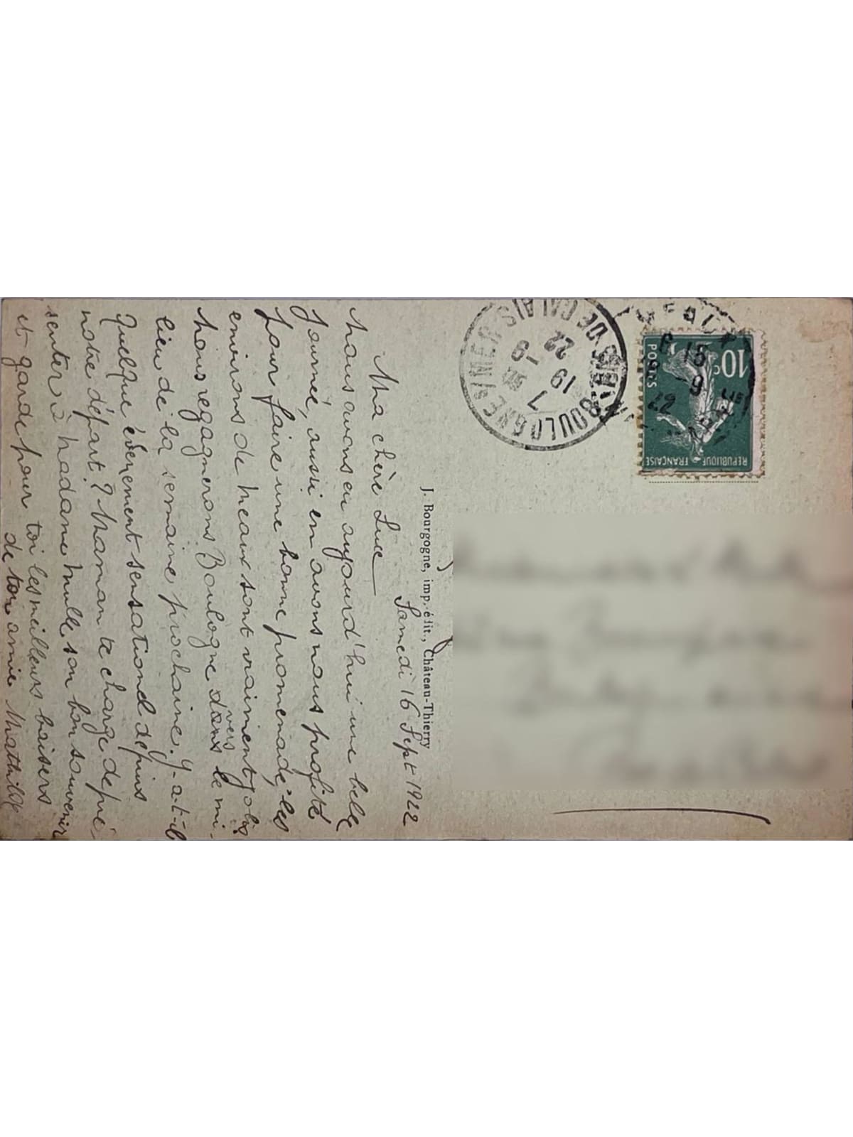 Verso de la carte postale