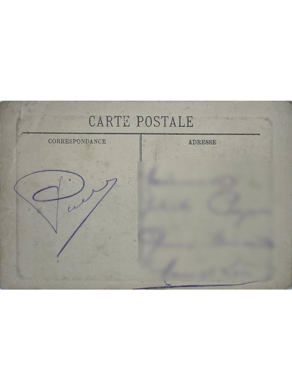Verso de la carte postale