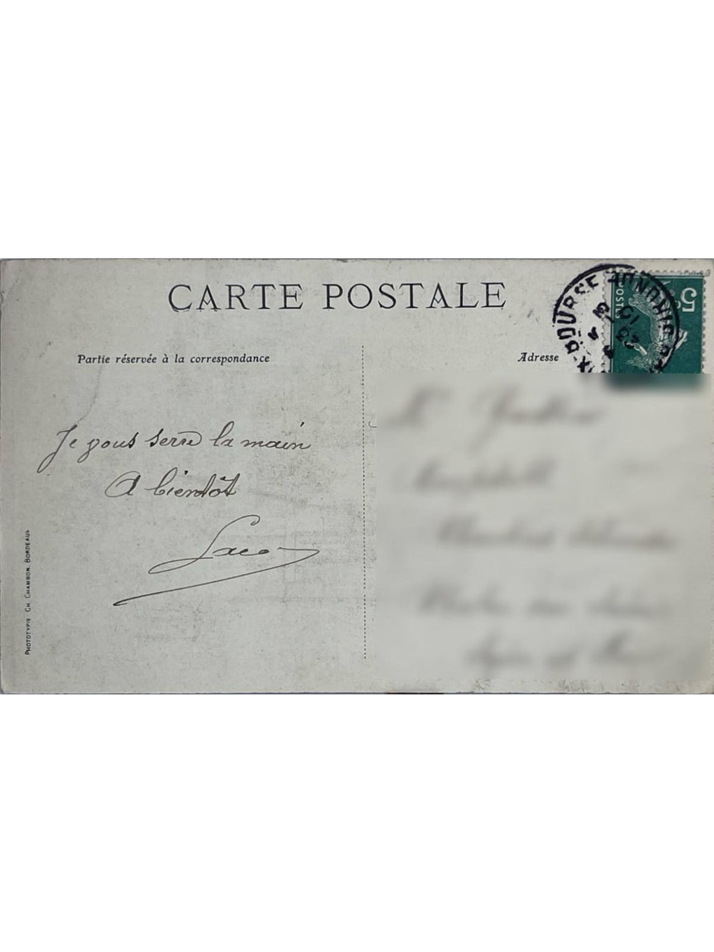 Verso de la carte postale