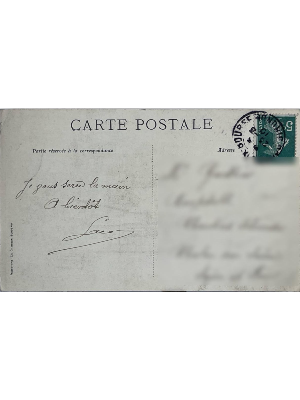Verso de la carte postale
