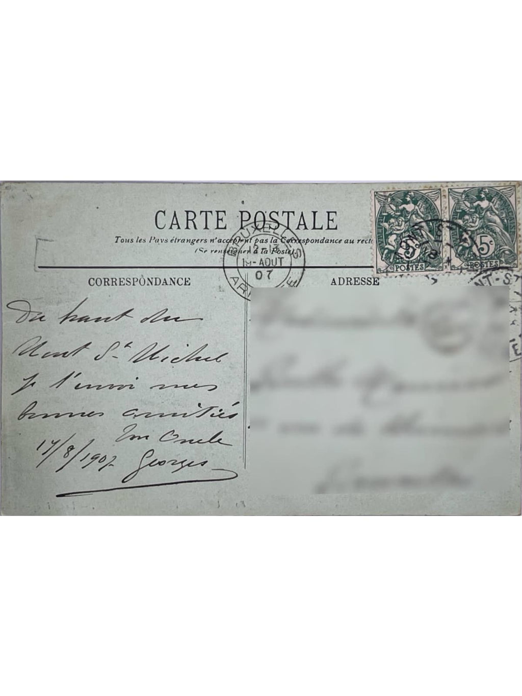 Verso de la carte postale
