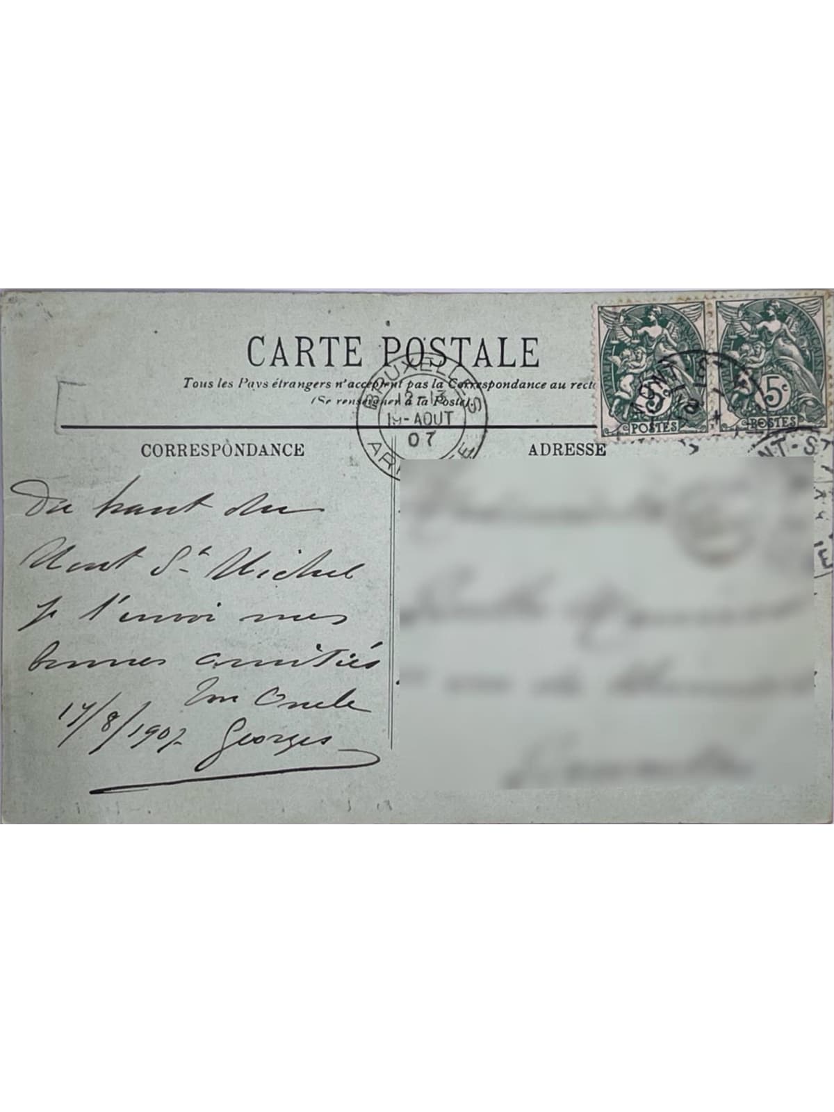 Verso de la carte postale