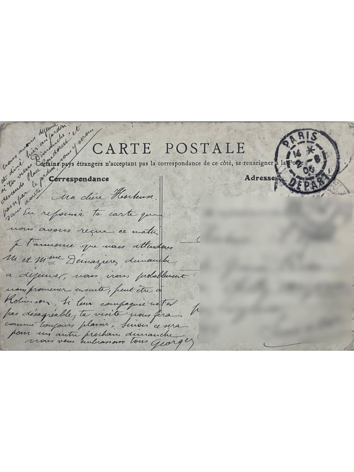Verso de la carte postale