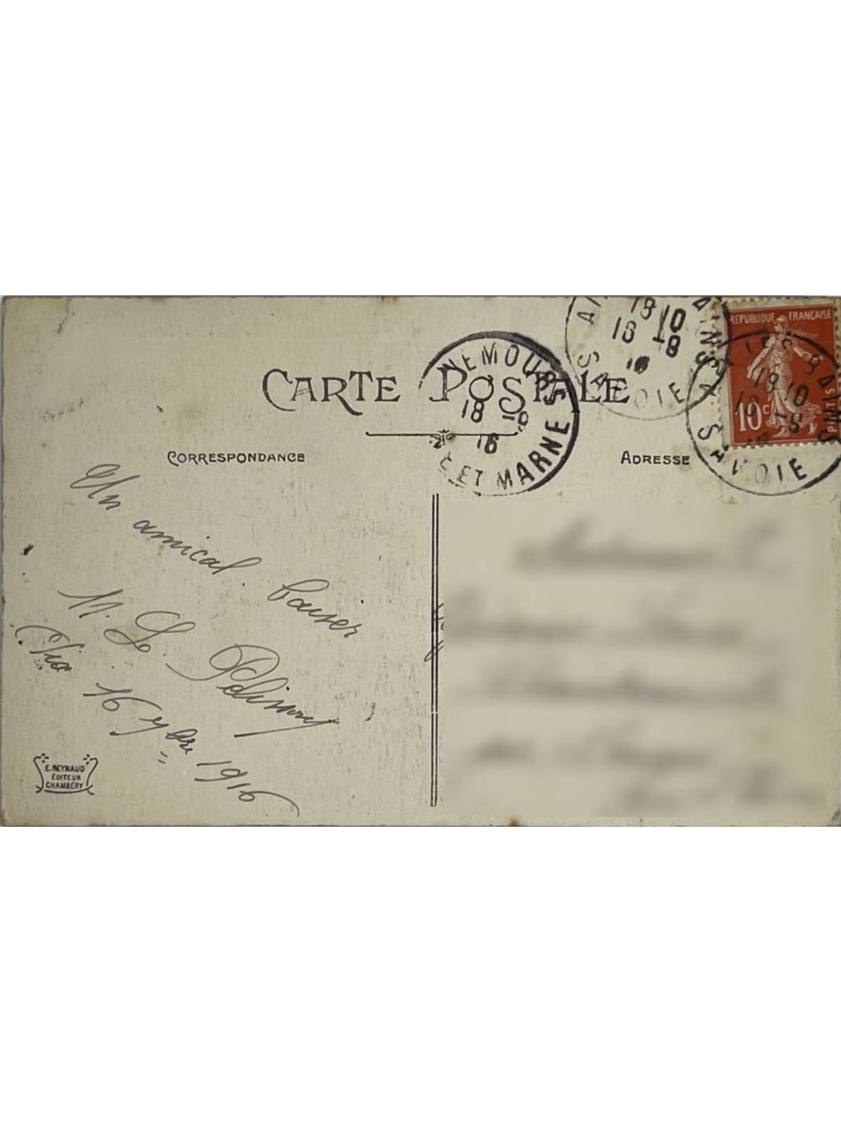 Verso de la carte postale