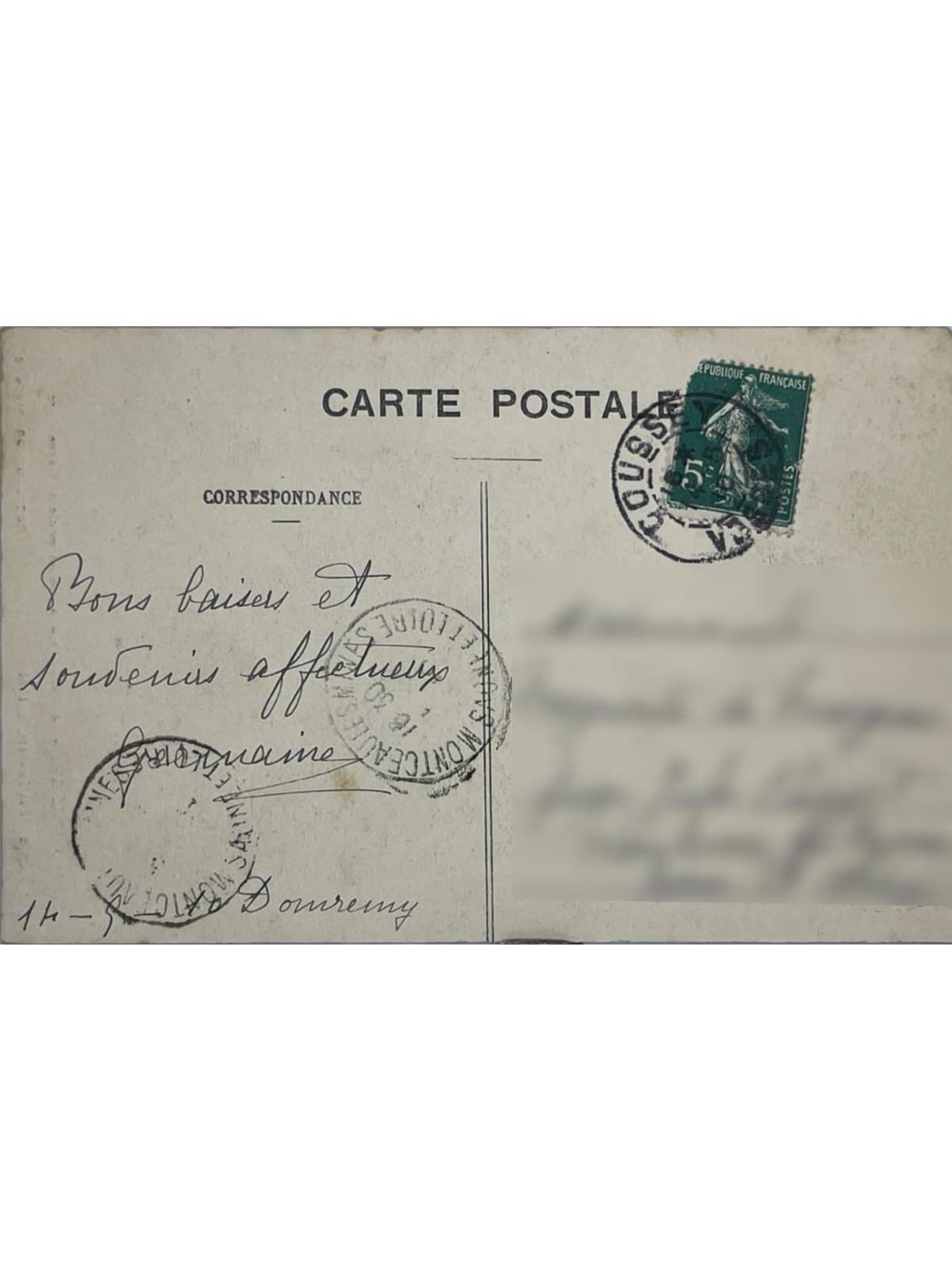 Verso de la carte postale
