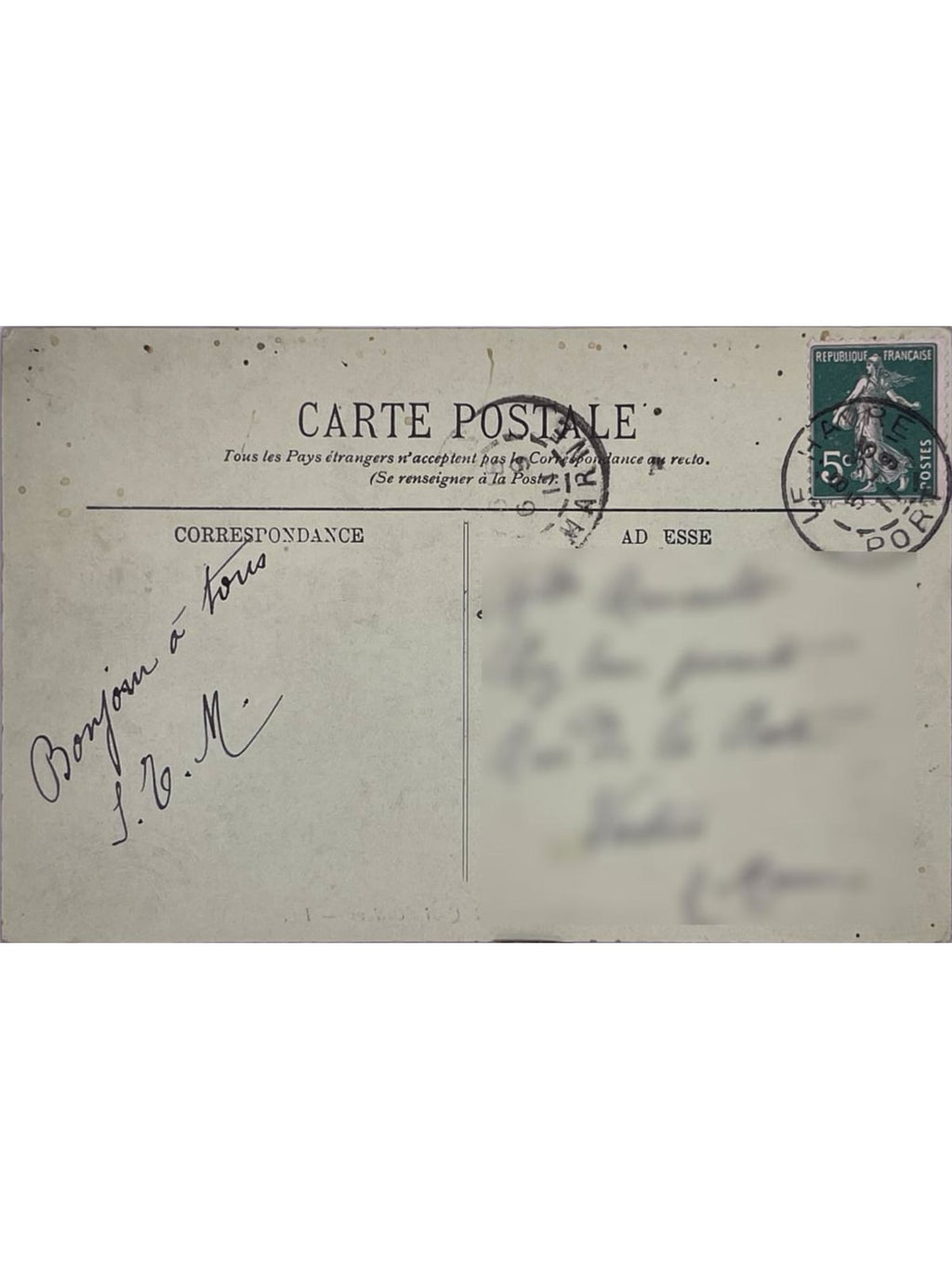 Verso de la carte postale
