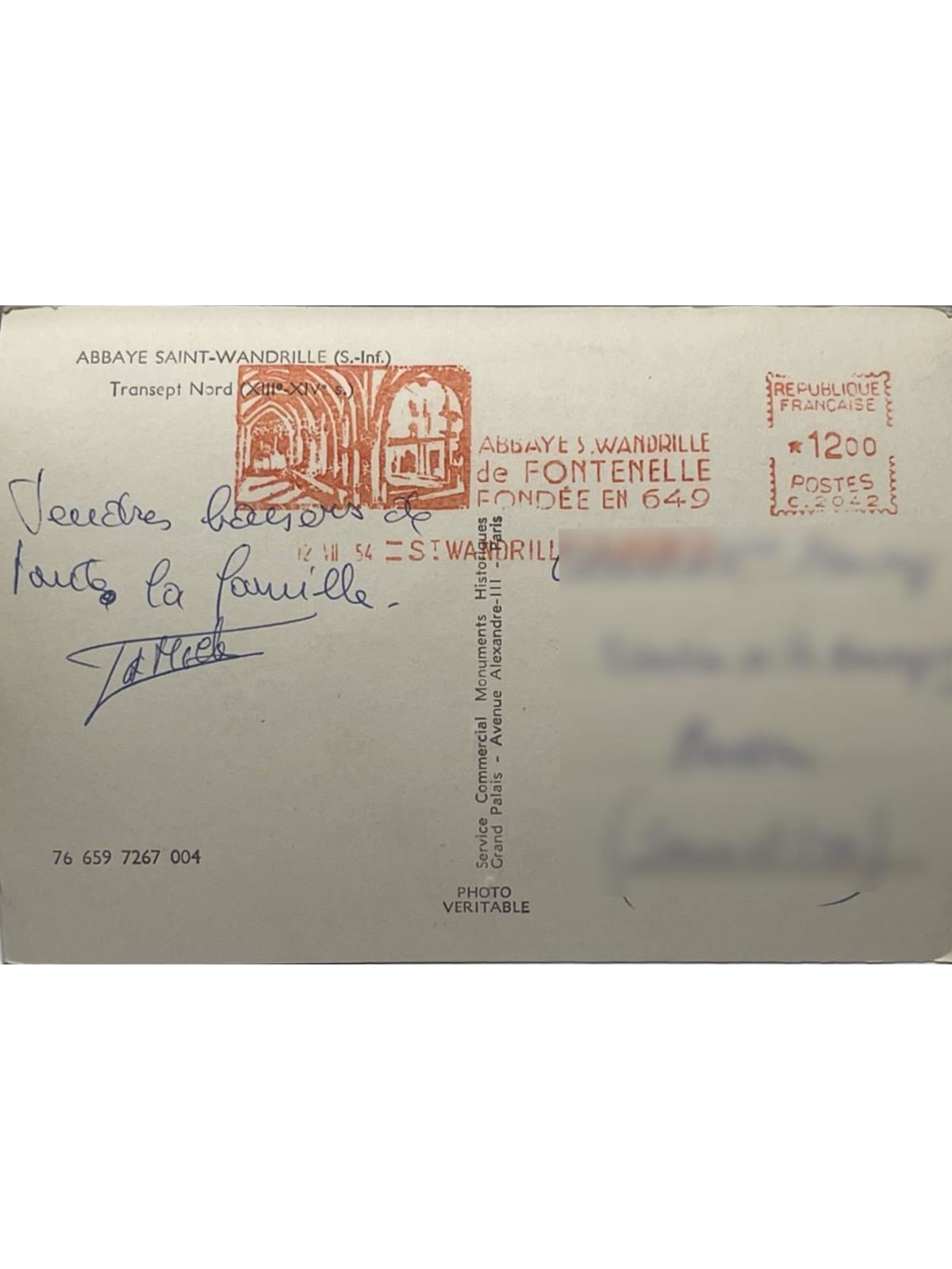 Verso de la carte postale