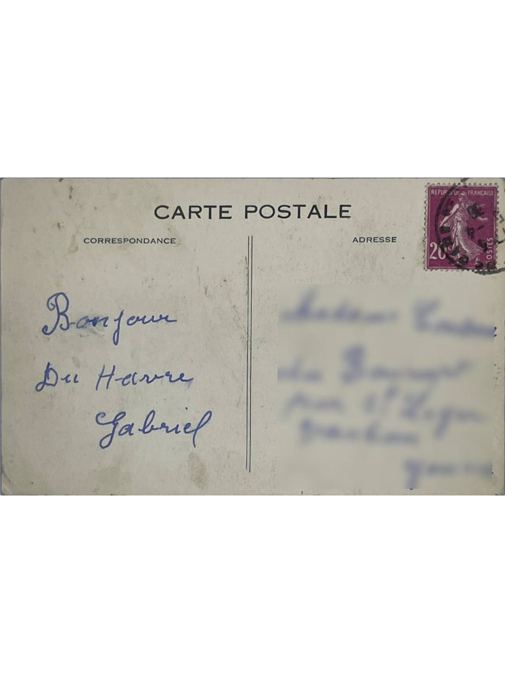 Verso de la carte postale
