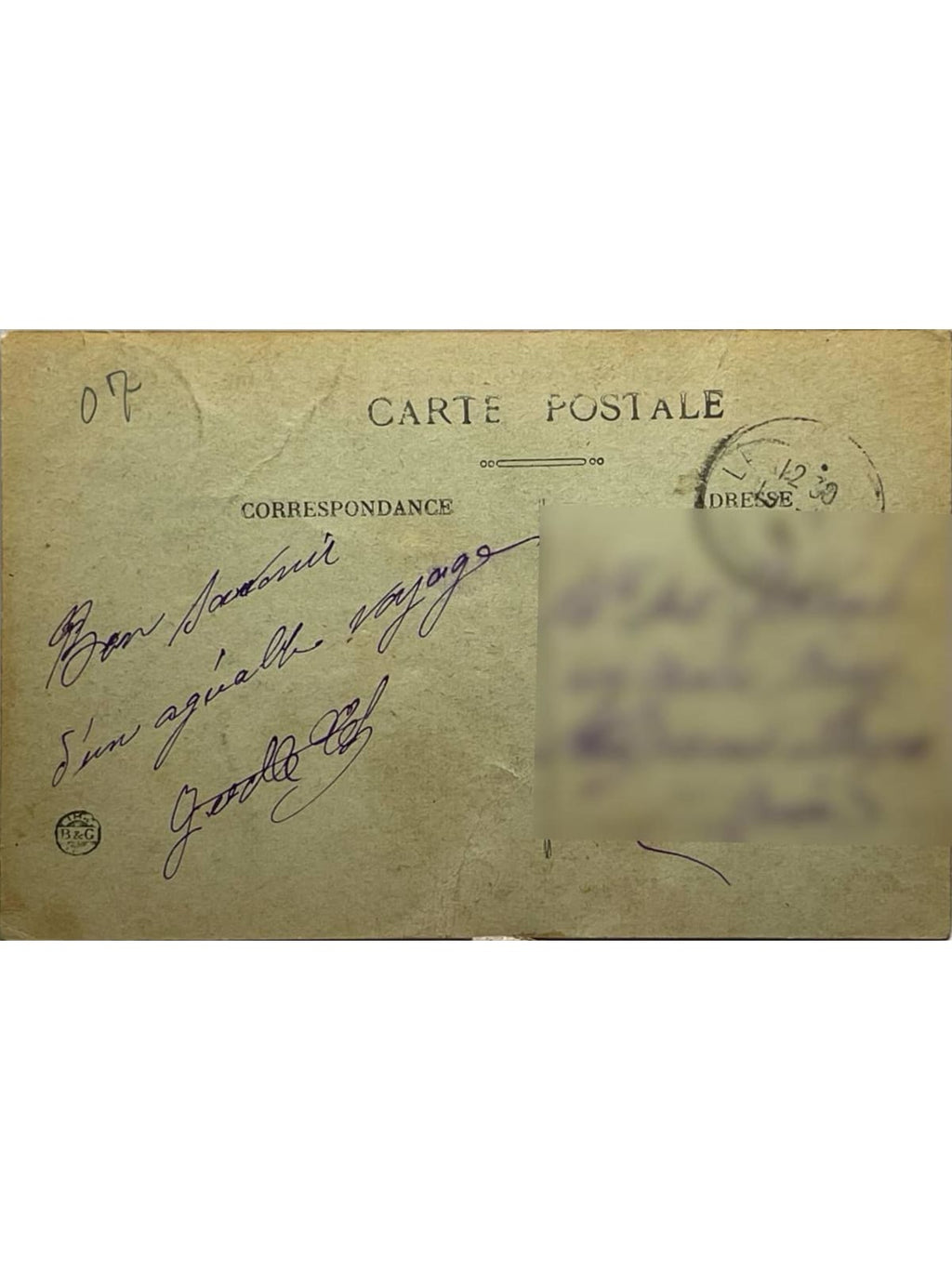 Verso de la carte postale