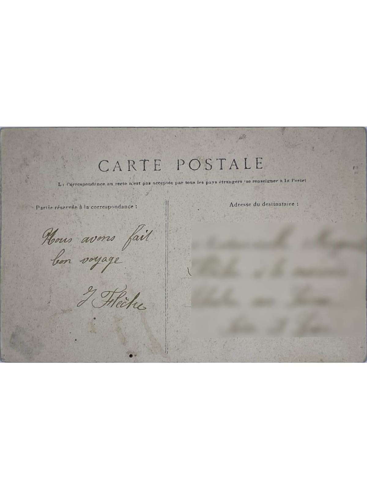 Verso de la carte postale