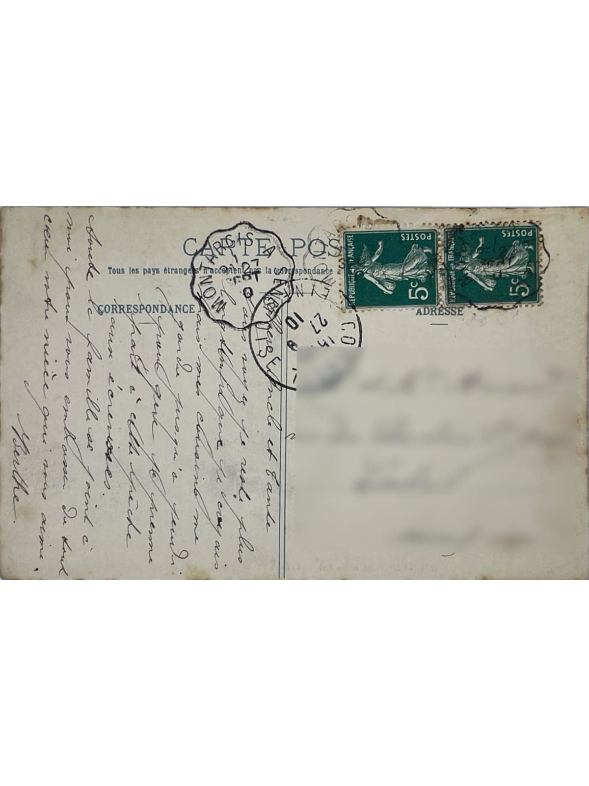 Verso de la carte postale