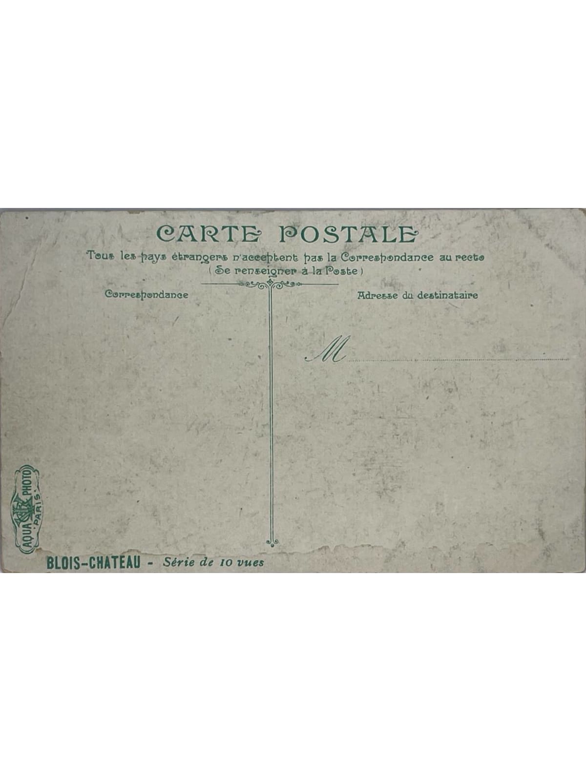 Verso de la carte postale