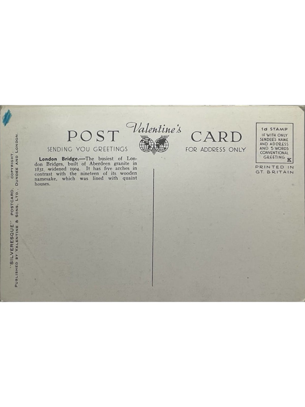 Verso de la carte postale