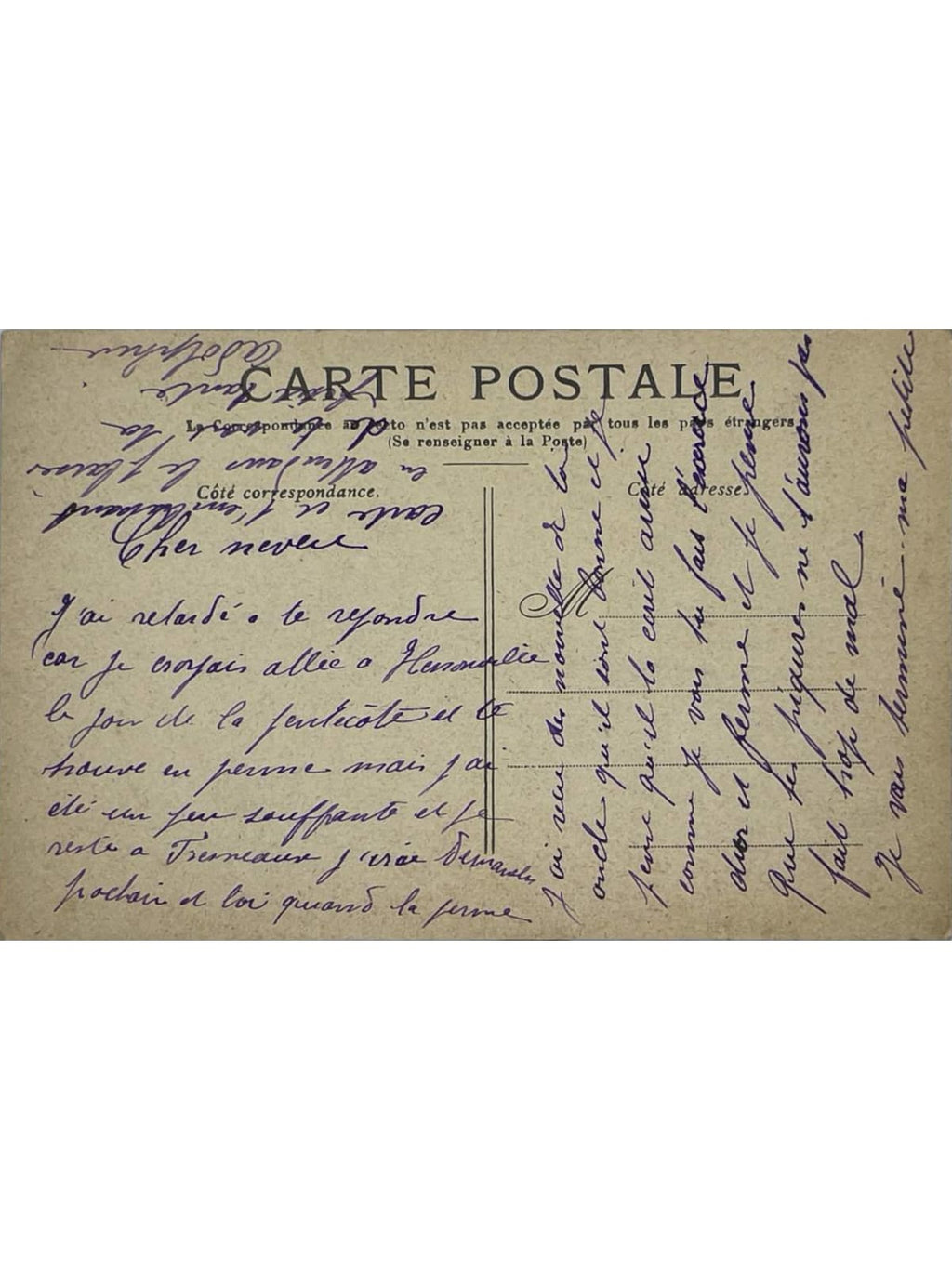 Verso de la carte postale