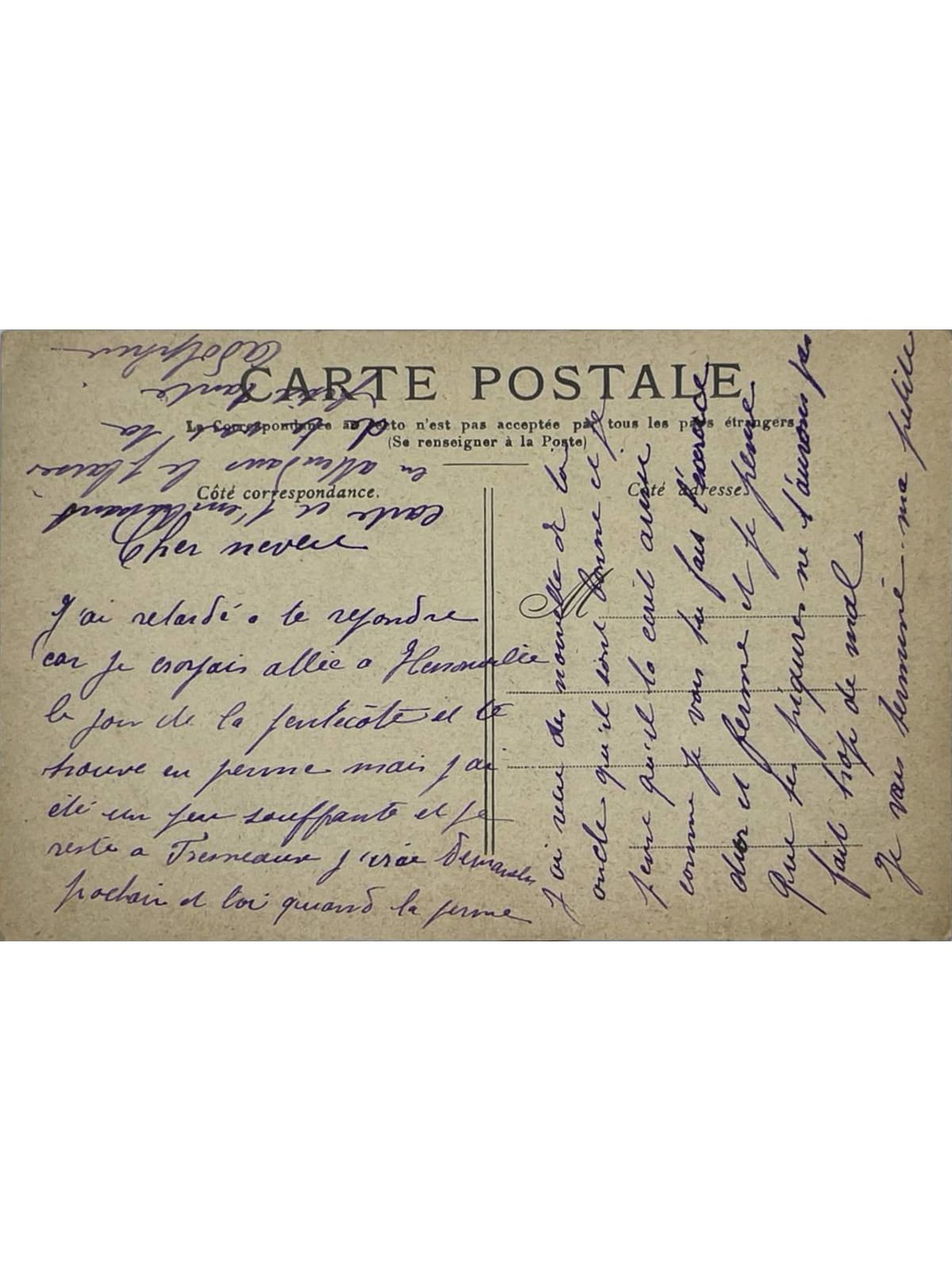 Verso de la carte postale