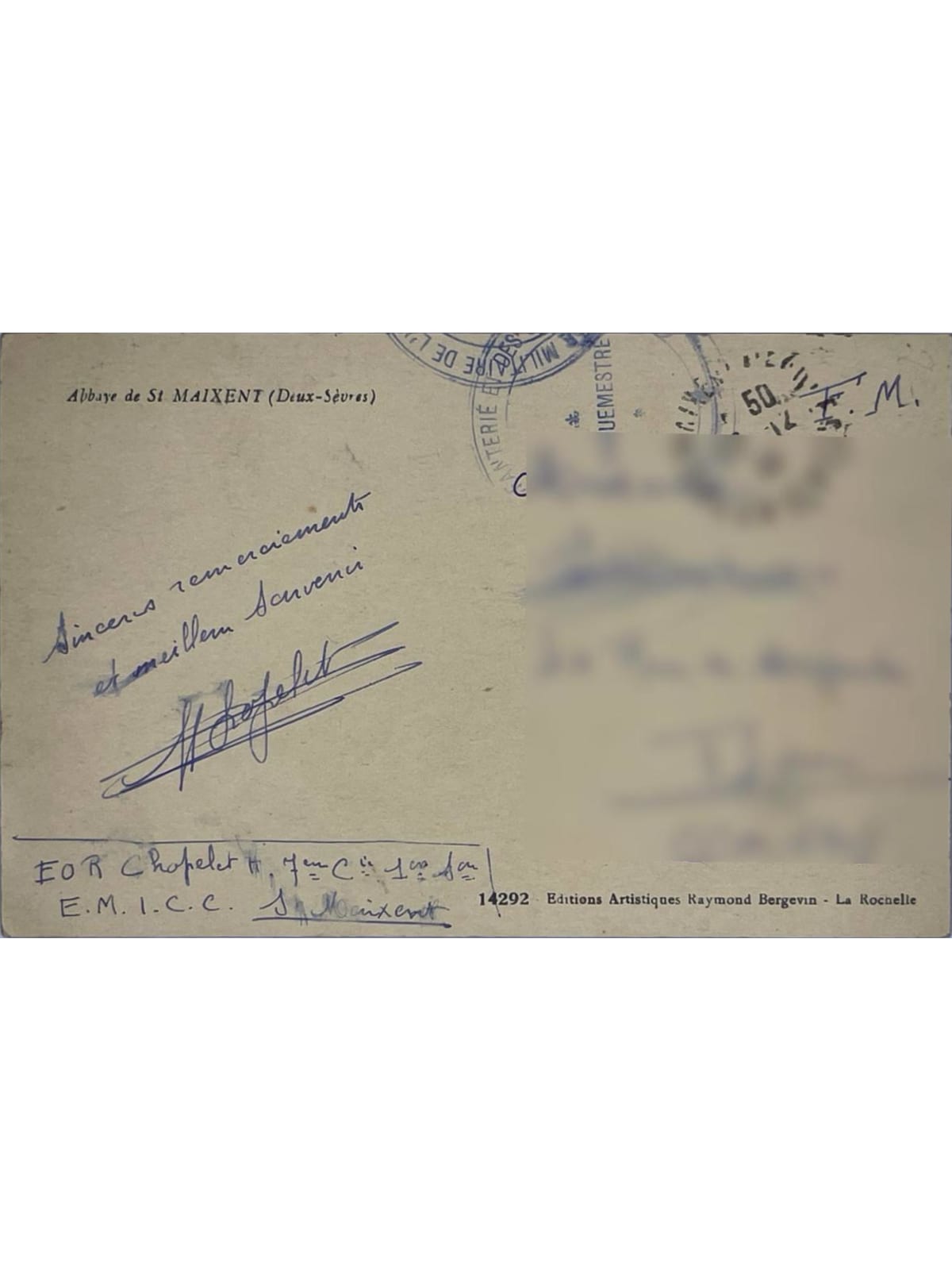 Verso de la carte postale