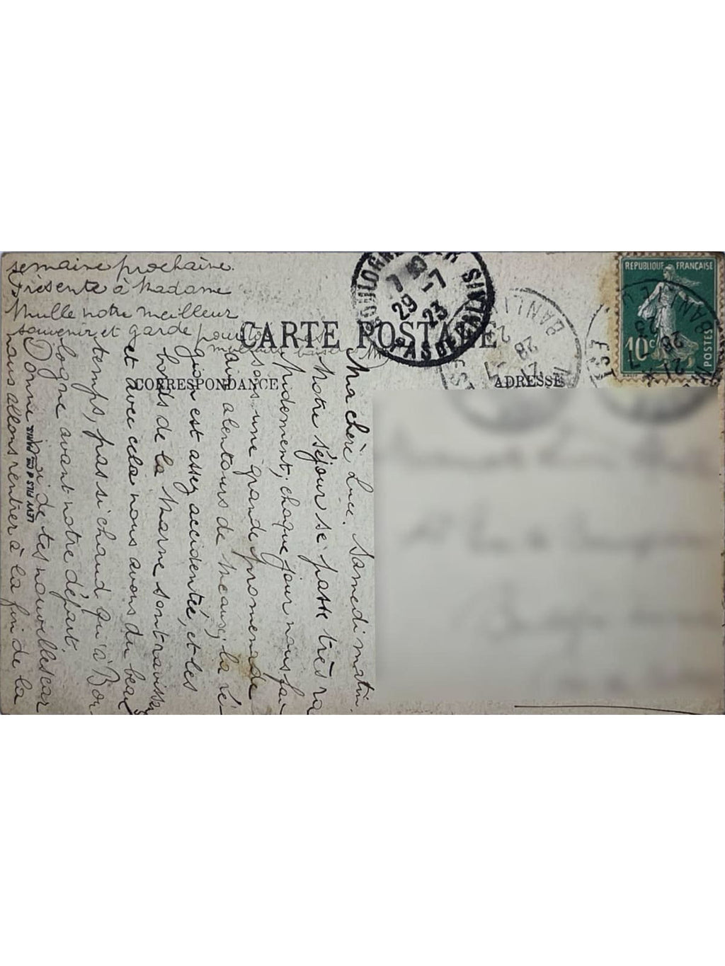 Verso de la carte postale