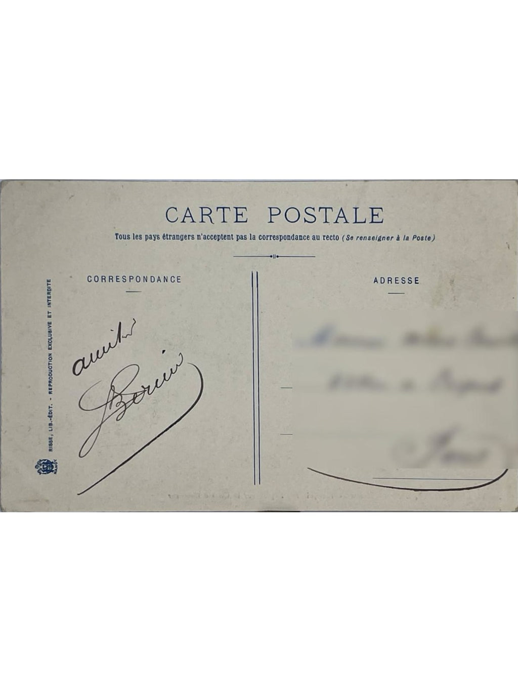 Verso de la carte postale