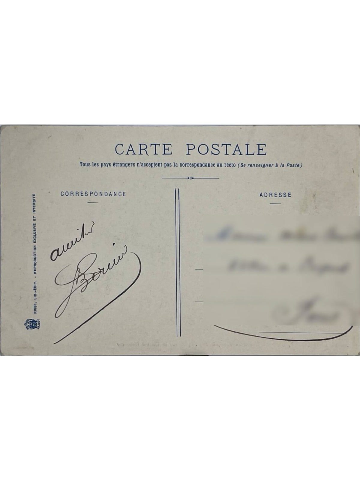 Verso de la carte postale