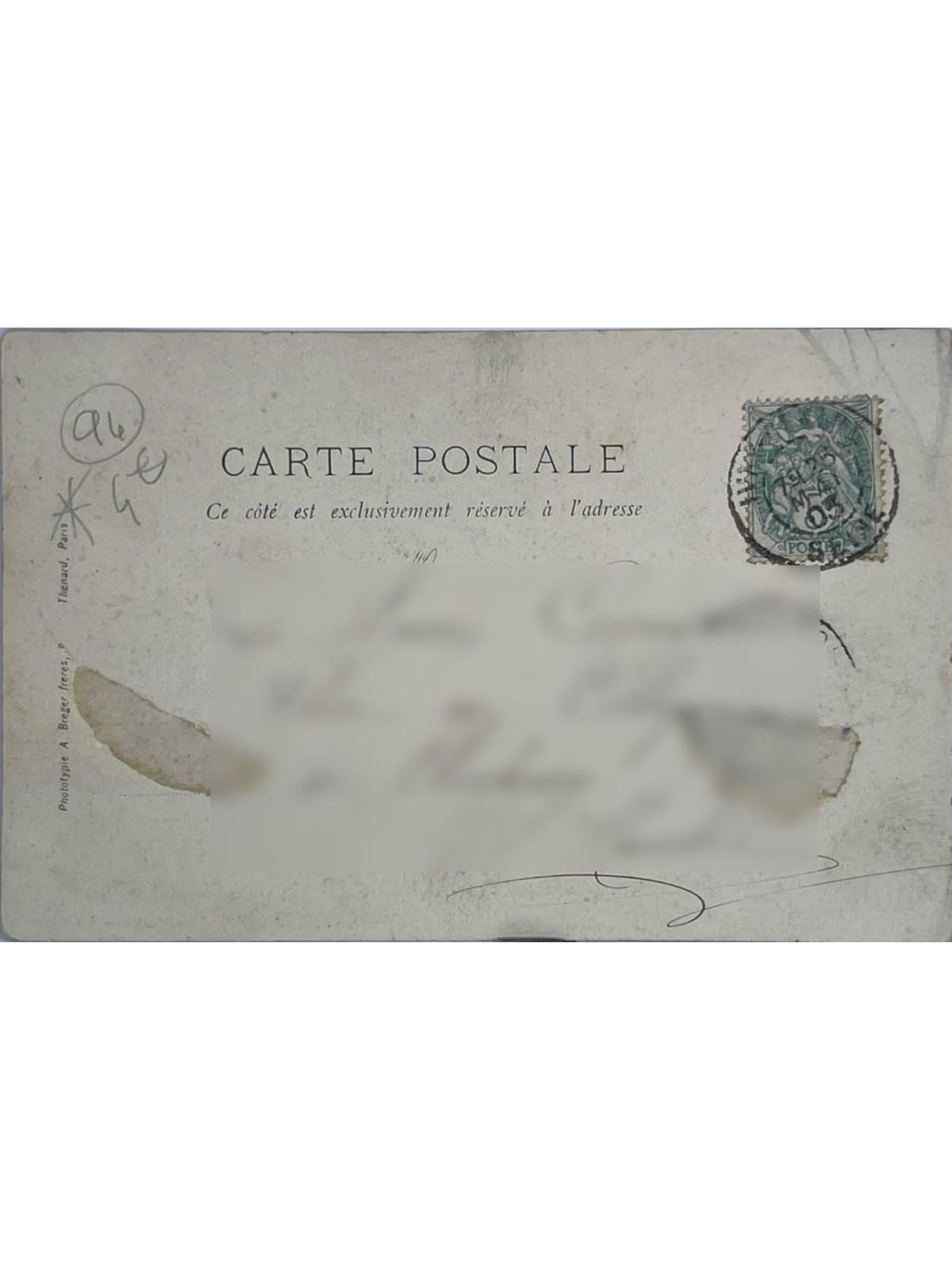 Verso de la carte postale