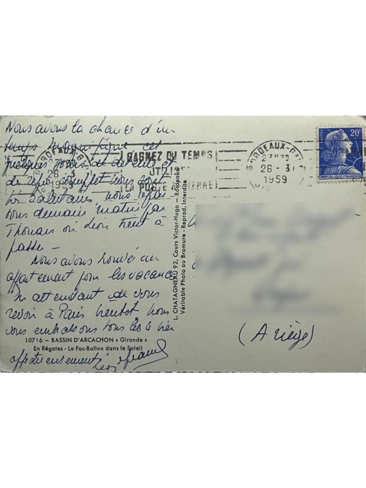 Verso de la carte postale