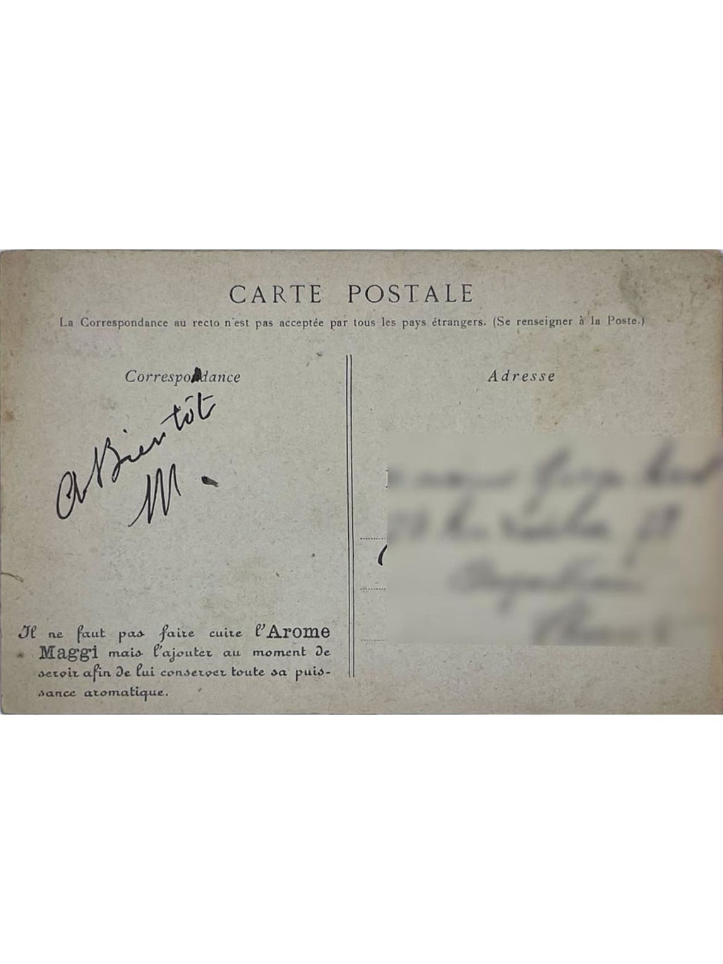 Verso de la carte postale